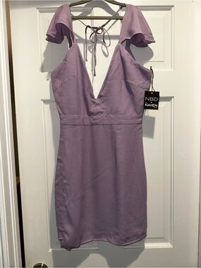 NBD x NAVEN Twins Lavender Plunge Mini Dress Size Small NWT